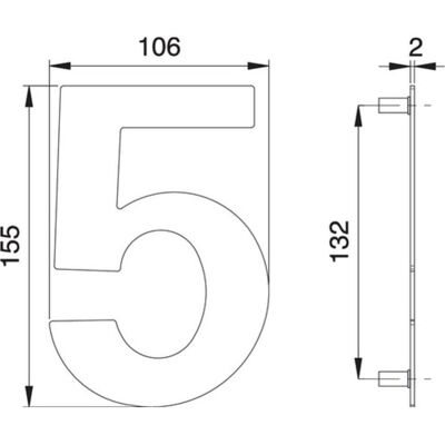 EDI, Hausnummer + Türschild, Hausnummer Ziffer 5 Edelstahl matt 150 mm Breite 106 mm EDI, Hausnummer + Türschild, Hausnummer Ziffer 5 Edelstahl matt 150 mm Breite 106 mm