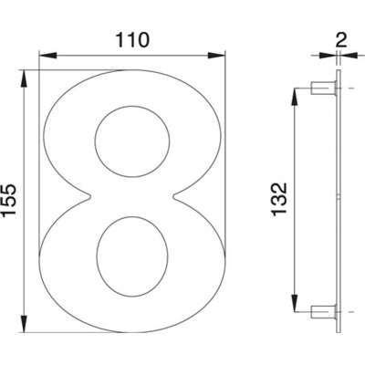 EDI, Hausnummer + Türschild, Hausnummer Ziffer 8 Edelstahl matt 150 mm Breite 110 mm EDI, Hausnummer + Türschild, Hausnummer Ziffer 8 Edelstahl matt 150 mm Breite 110 mm