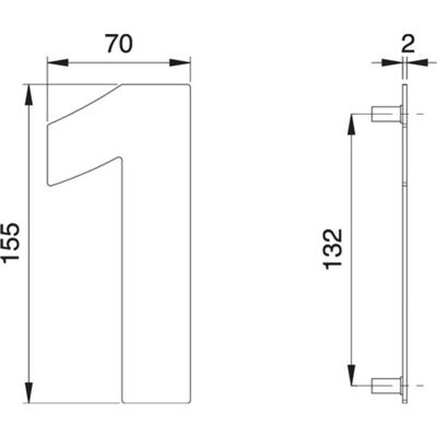 EDI, Hausnummer + Türschild, Hausnummer Ziffer 1 Edelstahl matt 150 mm Breite 70 mm EDI, Hausnummer + Türschild, Hausnummer Ziffer 1 Edelstahl matt 150 mm Breite 70 mm