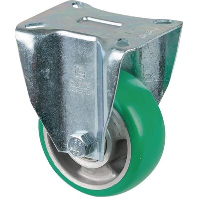 BS Rollen, Möbelrollen, Bockrolle D.100mm Trgf.200kg Bockrollen PU Platte L105xB85mm Farbe Rl.grün BS Rollen, Möbelrollen, Bockrolle D.100mm Trgf.200kg Bockrollen PU Platte L105xB85mm Farbe Rl.grün