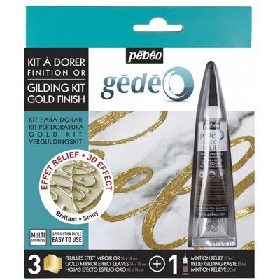 Pebeo, Künstlerfarbe + Bastelfarbe, Gold Kit 3 Folien Spiegeleffekt Gold + Relief Mischung (20 ml) Pebeo, Künstlerfarbe + Bastelfarbe, Gold Kit 3 Folien Spiegeleffekt Gold + Relief Mischung (20 ml)