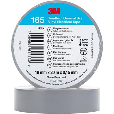 3M Graue PVC Elektrikband - 19mm x 20m - Isolierung, Flammhemmend 3M Graue PVC Elektrikband - 19mm x 20m - Isolierung, Flammhemmend