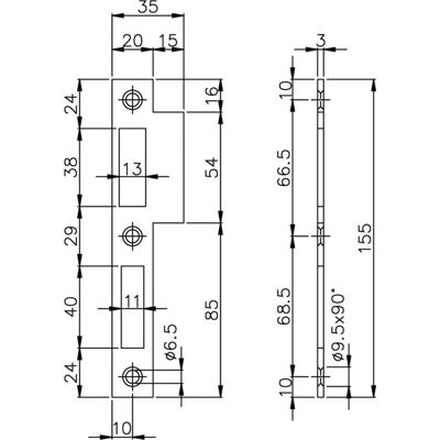 MSL, Türgriff + Türgarnitur, Lappenschliessblech eckig B-1701.332 (Schliessblech) MSL, Türgriff + Türgarnitur, Lappenschliessblech eckig B-1701.332 (Schliessblech)
