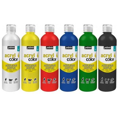 Pebeo, Künstlerfarbe + Bastelfarbe, Acrylcolor Assortiment 6 Flacons "Basique" (500 ml) Pebeo, Künstlerfarbe + Bastelfarbe, Acrylcolor Assortiment 6 Flacons "Basique" (500 ml)