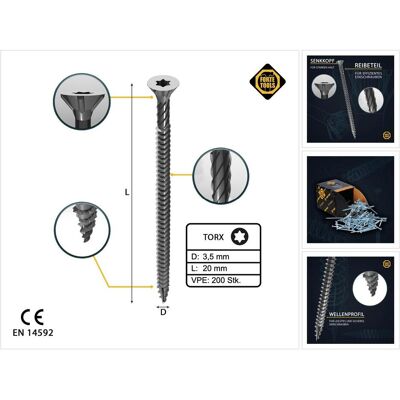 Forte tools, Schrauben, CHIPBOARD SCR T15 3.5X20 WHITE ZN(200) Forte tools, Schrauben, CHIPBOARD SCR T15 3.5X20 WHITE ZN(200)