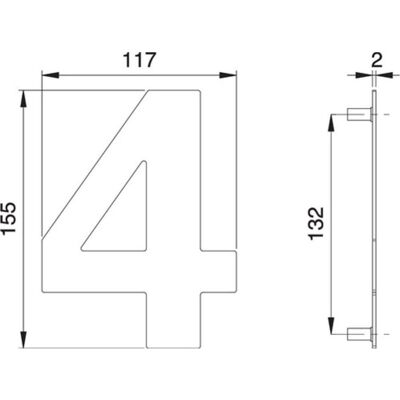EDI, Hausnummer + Türschild, Hausnummer Ziffer 4 Edelstahl matt 150 mm Breite 117 mm EDI, Hausnummer + Türschild, Hausnummer Ziffer 4 Edelstahl matt 150 mm Breite 117 mm