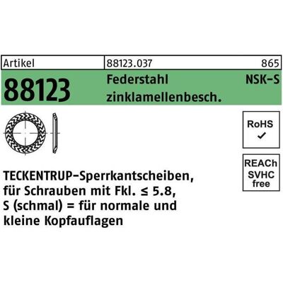Teckentrup, Muttern + Unterlegscheiben, Sperrkantscheibe R 88123 NSK-S 10 Federstahl zinklamellenbeschichtet Teckentrup, Muttern + Unterlegscheiben, Sperrkantscheibe R 88123 NSK-S 10 Federstahl zinklamellenbeschichtet
