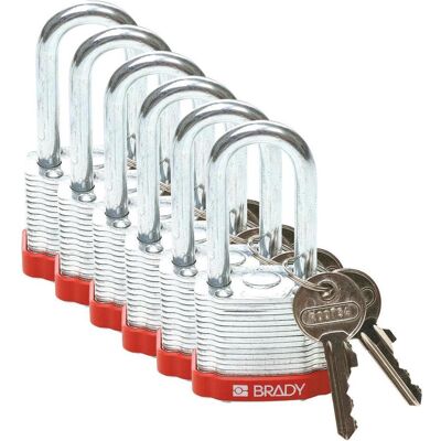 Brady, Vorhängeschloss, laminiertes Stahlvorhängeschloss, Rot, Stahlbügel, 38 mm Bügelhöhe, Bügeldurchmesser 7 mm (K Brady, Vorhängeschloss, laminiertes Stahlvorhängeschloss, Rot, Stahlbügel, 38 mm Bügelhöhe, Bügeldurchmesser 7 mm (K