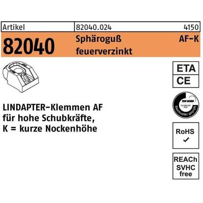 Lindapter, Zubehör Befestigungstechnik, Klemme R 82040 KM 20 Sphäroguss feuerverzinkt Lindapter, Zubehör Befestigungstechnik, Klemme R 82040 KM 20 Sphäroguss feuerverzinkt