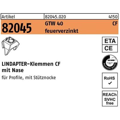 Lindapter, Zubehör Befestigungstechnik, Klemme R 82045 GTW 40 CF M 16 Sphäroguss feuerverzinkt für -Klemmen CF mit Nase Lindapter, Zubehör Befestigungstechnik, Klemme R 82045 GTW 40 CF M 16 Sphäroguss feuerverzinkt für -Klemmen CF mit Nase
