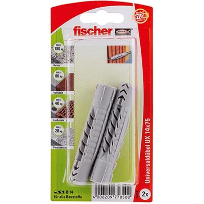 Fischer, Dübel, Universaldübel UX 14x75 K (2). (2 Stk.) Fischer, Dübel, Universaldübel UX 14x75 K (2). (2 Stk.)