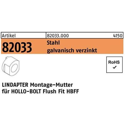 Lindapter, Muttern + Unterlegscheiben, Montagemutter für FlushFit HBFF12 S Lindapter, Muttern + Unterlegscheiben, Montagemutter für FlushFit HBFF12 S