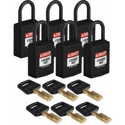 Brady, Vorhängeschloss, Safekey Kompaktes Nylon-Sicherheitsschloss mit Nylonbügel, Schwarz, 25 mm Bügelhöhe, 4.3 mm Brady, Vorhängeschloss, Safekey Kompaktes Nylon-Sicherheitsschloss mit Nylonbügel, Schwarz, 25 mm Bügelhöhe, 4.3 mm