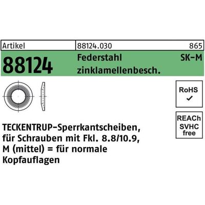 Teckentrup - 88124 - M5x12,2x1,2 - zinklamellierter Federstahl - Sperrkantscheibe Teckentrup - 88124 - M5x12,2x1,2 - zinklamellierter Federstahl - Sperrkantscheibe