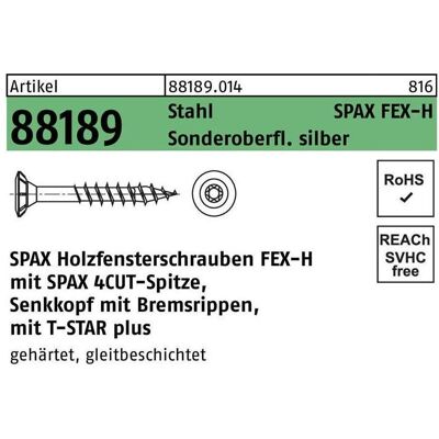 Spax, Schrauben, Holzfensterschraube R 88189 Seko Bremsrippen T-STAR 4 x 40 -T15 Stahl Sonderoberfläche silber (1000 Schrauben pro Stück) Spax, Schrauben, Holzfensterschraube R 88189 Seko Bremsrippen T-STAR 4 x 40 -T15 Stahl Sonderoberfläche silber (1000 Schrauben pro Stück)