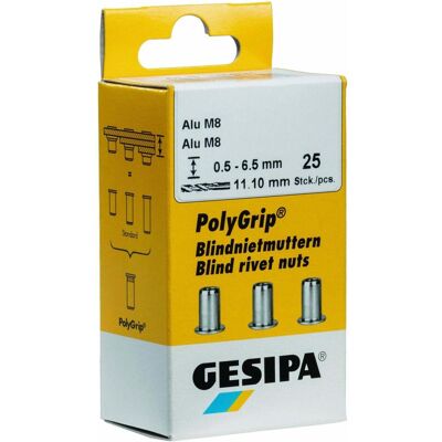 Gesipa, Nieten, Blindnietmutter PolyGrip Nietschaft dxl 9x18mm M6VA A2 25 St. Gesipa, Nieten, Blindnietmutter PolyGrip Nietschaft dxl 9x18mm M6VA A2 25 St.