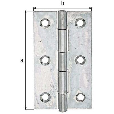 Alberts, Scharnier, Scharnier schmal mit vernietetem Messingstift, 82 x 44 mm, Galv. gelb verzinkt Alberts, Scharnier, Scharnier schmal mit vernietetem Messingstift, 82 x 44 mm, Galv. gelb verzinkt