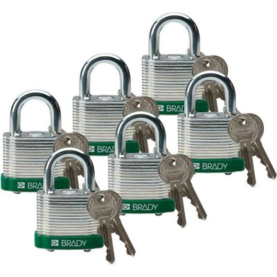 Brady, Vorhängeschloss, laminiertes Stahlvorhängeschloss, Grün, Stahlbügel, 20 mm Bügelhöhe, Bügeldurchmesser 7 mm ( Brady, Vorhängeschloss, laminiertes Stahlvorhängeschloss, Grün, Stahlbügel, 20 mm Bügelhöhe, Bügeldurchmesser 7 mm (