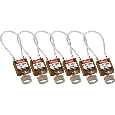Brady, Vorhängeschloss, kompaktes Sicherheitsschloss Nylon mit Kabelbügel, Braun, 200mm Kabellänge, 4,7mm PVC-beschi Brady, Vorhängeschloss, kompaktes Sicherheitsschloss Nylon mit Kabelbügel, Braun, 200mm Kabellänge, 4,7mm PVC-beschi