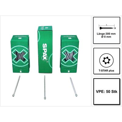 Spax, Schrauben, Zylinderkopf T-Star Plus T40 Vollgewinde Cut Wirox (50 Schrauben pro Stück, 8 x 300 mm) Spax, Schrauben, Zylinderkopf T-Star Plus T40 Vollgewinde Cut Wirox (50 Schrauben pro Stück, 8 x 300 mm)