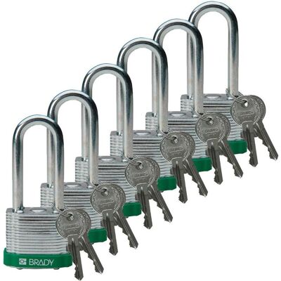 Brady, Vorhängeschloss, laminiertes Stahlvorhängeschloss, Grün, Stahlbügel, 50 mm Bügelhöhe, Bügeldurchmesser 7 mm ( Brady, Vorhängeschloss, laminiertes Stahlvorhängeschloss, Grün, Stahlbügel, 50 mm Bügelhöhe, Bügeldurchmesser 7 mm (