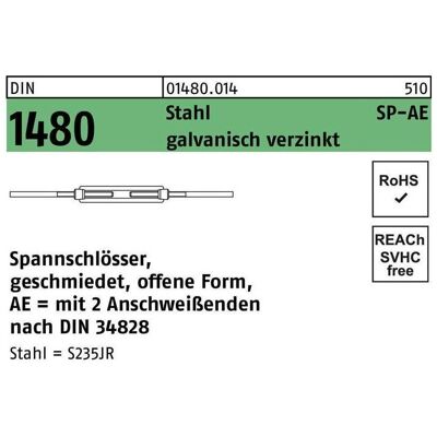 Zubehör Kette + Seil, Spannschloss DIN 1480 offen m.2Schweissenden SP-AE M 22 Stahl 3.6 verzinkt verzinkt verzinkt... Zubehör Kette + Seil, Spannschloss DIN 1480 offen m.2Schweissenden SP-AE M 22 Stahl 3.6 verzinkt verzinkt verzinkt...
