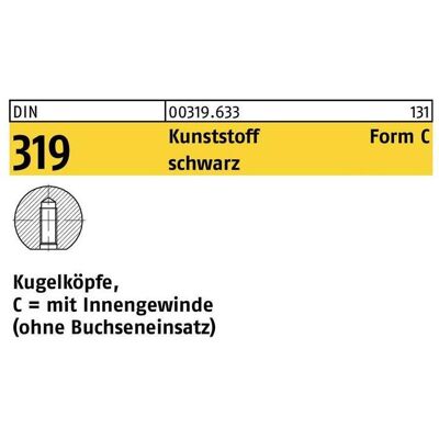 Türgriff + Türgarnitur, Kugelknopf DIN 319 Form C 16 M 4 Kunststoff schwarz (Türgriff) Türgriff + Türgarnitur, Kugelknopf DIN 319 Form C 16 M 4 Kunststoff schwarz (Türgriff)