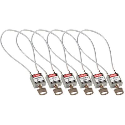 Brady, Vorhängeschloss, kompaktes Sicherheitsschloss Nylon mit Kabelbügel, Grau, 400mm Kabellänge, 4,7mm PVC-beschic Brady, Vorhängeschloss, kompaktes Sicherheitsschloss Nylon mit Kabelbügel, Grau, 400mm Kabellänge, 4,7mm PVC-beschic