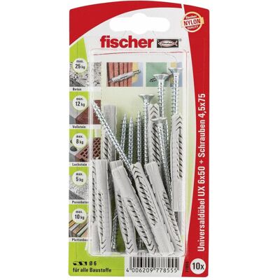 Fischer, Dübel, Universaldübel UX 6x50 S K (10 Stk.) Fischer, Dübel, Universaldübel UX 6x50 S K (10 Stk.)