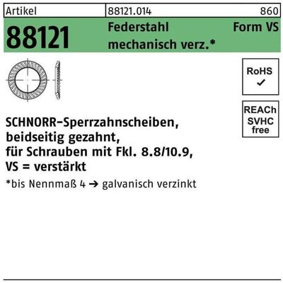 Schnorr 88121 - Federstahl - verzinkt - 27 x 39 x 2,5 - Sperrzahnscheibe Schnorr 88121 - Federstahl - verzinkt - 27 x 39 x 2,5 - Sperrzahnscheibe