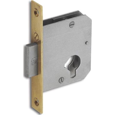 Junie, Türschloss + Schliesszylinder, 2863 Zylinder-Einsteckschloss, Dornmass 30 mm, Stahl blank, Stulp Messing Junie, Türschloss + Schliesszylinder, 2863 Zylinder-Einsteckschloss, Dornmass 30 mm, Stahl blank, Stulp Messing