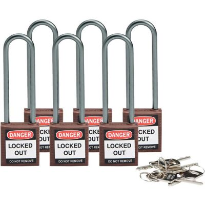 Brady, Vorhängeschloss, kompaktes Sicherheitsschloss Nylon, Braun, 75mm Bügelhöhe, 4,7mm Aluminium-Schliessbügel (Key Brady, Vorhängeschloss, kompaktes Sicherheitsschloss Nylon, Braun, 75mm Bügelhöhe, 4,7mm Aluminium-Schliessbügel (Key