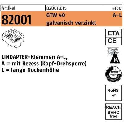 Lindapter, Zubehör Befestigungstechnik, Klemmen R 82001 GTW 40 LM 10 / 7,0 galvanisch verzinkt Lindapter, Zubehör Befestigungstechnik, Klemmen R 82001 GTW 40 LM 10 / 7,0 galvanisch verzinkt