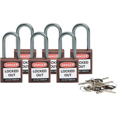 Brady, Vorhängeschloss, kompaktes Sicherheitsschloss Nylon, Braun, 38mm Bügelhöhe, 4,7mm Aluminium-Schliessbügel (Key Brady, Vorhängeschloss, kompaktes Sicherheitsschloss Nylon, Braun, 38mm Bügelhöhe, 4,7mm Aluminium-Schliessbügel (Key