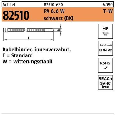 HellermannTyton, Kabelbinder, Kabelbinder R 82510 innenverzahnt 4,7 x 390 /110 Polyamid 6.6 W schwarz witterungsstabil (Kunststoffkabelbinder, 390 mm, 100 Stk.) HellermannTyton, Kabelbinder, Kabelbinder R 82510 innenverzahnt 4,7 x 390 /110 Polyamid 6.6 W schwarz witterungsstabil (Kunststoffkabelbinder, 390 mm, 100 Stk.)