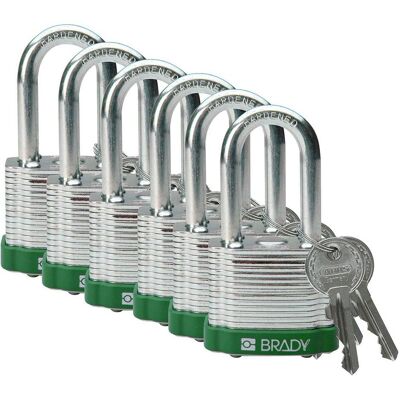 Brady, Vorhängeschloss, laminiertes Stahlvorhängeschloss, Grün, Stahlbügel, 38 mm Bügelhöhe, Bügeldurchmesser 7 mm ( Brady, Vorhängeschloss, laminiertes Stahlvorhängeschloss, Grün, Stahlbügel, 38 mm Bügelhöhe, Bügeldurchmesser 7 mm (