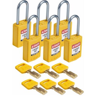 Brady, Vorhängeschloss, Safekey Kompaktes Nylon-Sicherheitsschloss mit Aluminiumbügel, Gelb, 38 mm Bügelhöhe, 4.7 mm Brady, Vorhängeschloss, Safekey Kompaktes Nylon-Sicherheitsschloss mit Aluminiumbügel, Gelb, 38 mm Bügelhöhe, 4.7 mm