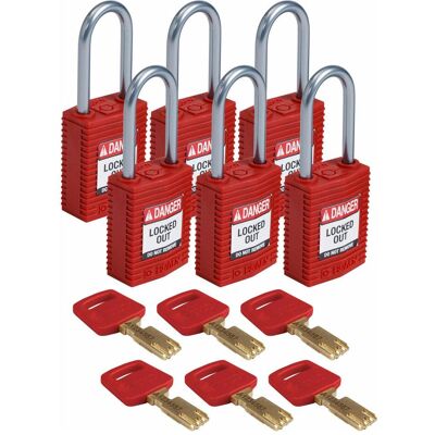 Brady, Vorhängeschloss, Safekey Kompaktes Nylon-Sicherheitsschloss mit Aluminiumbügel, Rot, 38 mm Bügelhöhe, 4.7 mm Brady, Vorhängeschloss, Safekey Kompaktes Nylon-Sicherheitsschloss mit Aluminiumbügel, Rot, 38 mm Bügelhöhe, 4.7 mm