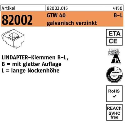Lindapter, Zubehör Befestigungstechnik, Klemmen R 82002 GTW 40 LM 10 / 7,0 galvanisch verzinkt Lindapter, Zubehör Befestigungstechnik, Klemmen R 82002 GTW 40 LM 10 / 7,0 galvanisch verzinkt