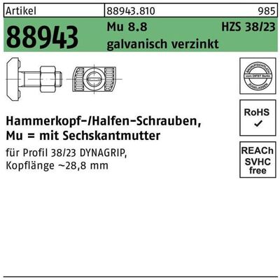 Halfen, Schrauben, Hammerkopfschraube R 88943 6-kantmutter M 16 x 150 Mu 8.8 galvanisch verzinkt (25 Schrauben pro Stück) Halfen, Schrauben, Hammerkopfschraube R 88943 6-kantmutter M 16 x 150 Mu 8.8 galvanisch verzinkt (25 Schrauben pro Stück)