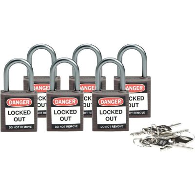 Brady, Vorhängeschloss, kompaktes Sicherheitsschloss Nylon, Grau, 25mm Bügelhöhe, 4,7mm Aluminium-Schliessbügel (Keye Brady, Vorhängeschloss, kompaktes Sicherheitsschloss Nylon, Grau, 25mm Bügelhöhe, 4,7mm Aluminium-Schliessbügel (Keye