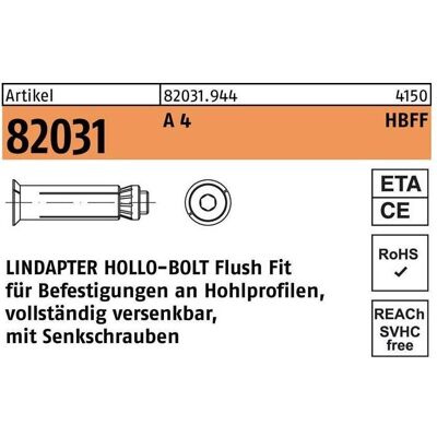 Lindapter, Dübel, Hohlraumdübel R 82031 HBFF 10-2 ( 70/45) A 4 (1 Stk.) Lindapter, Dübel, Hohlraumdübel R 82031 HBFF 10-2 ( 70/45) A 4 (1 Stk.)