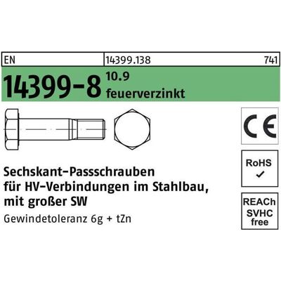 Peiner, Schrauben, Sechskantpassschraube EN 14399-8 M 24 x 95 10.9 feuerverzinkt (1 Schraube pro Stück) Peiner, Schrauben, Sechskantpassschraube EN 14399-8 M 24 x 95 10.9 feuerverzinkt (1 Schraube pro Stück)