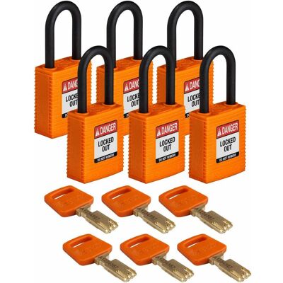 Brady, Vorhängeschloss, Safekey Nylon-Sicherheitsschloss mit Nylonbügel, Orange, 38 mm Bügelhöhe, 6.4 mm Bügeldurchm Brady, Vorhängeschloss, Safekey Nylon-Sicherheitsschloss mit Nylonbügel, Orange, 38 mm Bügelhöhe, 6.4 mm Bügeldurchm