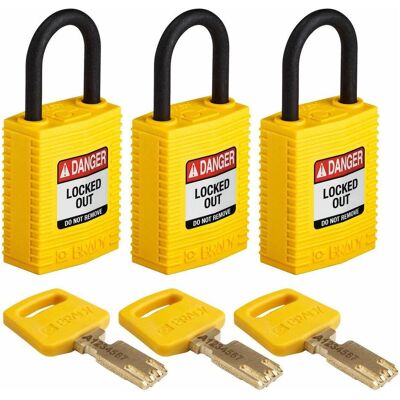 Brady, Vorhängeschloss, Safekey Kompaktes Nylon-Sicherheitsschloss mit Nylonbügel, Gelb, 25 mm Bügelhöhe, 4.3 mm Büg Brady, Vorhängeschloss, Safekey Kompaktes Nylon-Sicherheitsschloss mit Nylonbügel, Gelb, 25 mm Bügelhöhe, 4.3 mm Büg