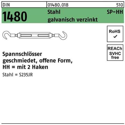 Zubehör Kette + Seil, Spannschloss DIN 1480 offen m.2Haken SP HH M 16 Stahl 3.6 galvanisch verzinkt Zubehör Kette + Seil, Spannschloss DIN 1480 offen m.2Haken SP HH M 16 Stahl 3.6 galvanisch verzinkt