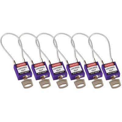 Brady, Vorhängeschloss, kompaktes Sicherheitsschloss Nylon mit Kabelbügel, Violett, 200mm Kabellänge, 4,7mm PVC-besc Brady, Vorhängeschloss, kompaktes Sicherheitsschloss Nylon mit Kabelbügel, Violett, 200mm Kabellänge, 4,7mm PVC-besc