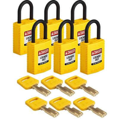 Brady, Vorhängeschloss, Safekey Kompaktes Nylon-Sicherheitsschloss mit Nylonbügel, Gelb, 25 mm Bügelhöhe, 4.3 mm Büg Brady, Vorhängeschloss, Safekey Kompaktes Nylon-Sicherheitsschloss mit Nylonbügel, Gelb, 25 mm Bügelhöhe, 4.3 mm Büg