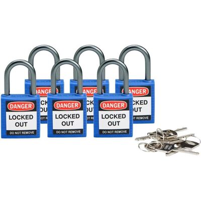Brady, Vorhängeschloss, kompaktes Sicherheitsschloss Nylon, Blau, 25mm Bügelhöhe, 4,7mm Aluminium-Schliessbügel (Keye Brady, Vorhängeschloss, kompaktes Sicherheitsschloss Nylon, Blau, 25mm Bügelhöhe, 4,7mm Aluminium-Schliessbügel (Keye