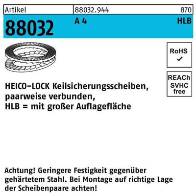 Heico, Muttern + Unterlegscheiben, Keilsicherungsscheibe R 88032 HLB- 6S A 4 geklebt breit Heico, Muttern + Unterlegscheiben, Keilsicherungsscheibe R 88032 HLB- 6S A 4 geklebt breit